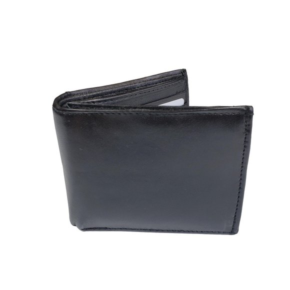 Men's Black Genuine Leather Bifold Traveler Wallet with Button NEW - Picture 6 of 10